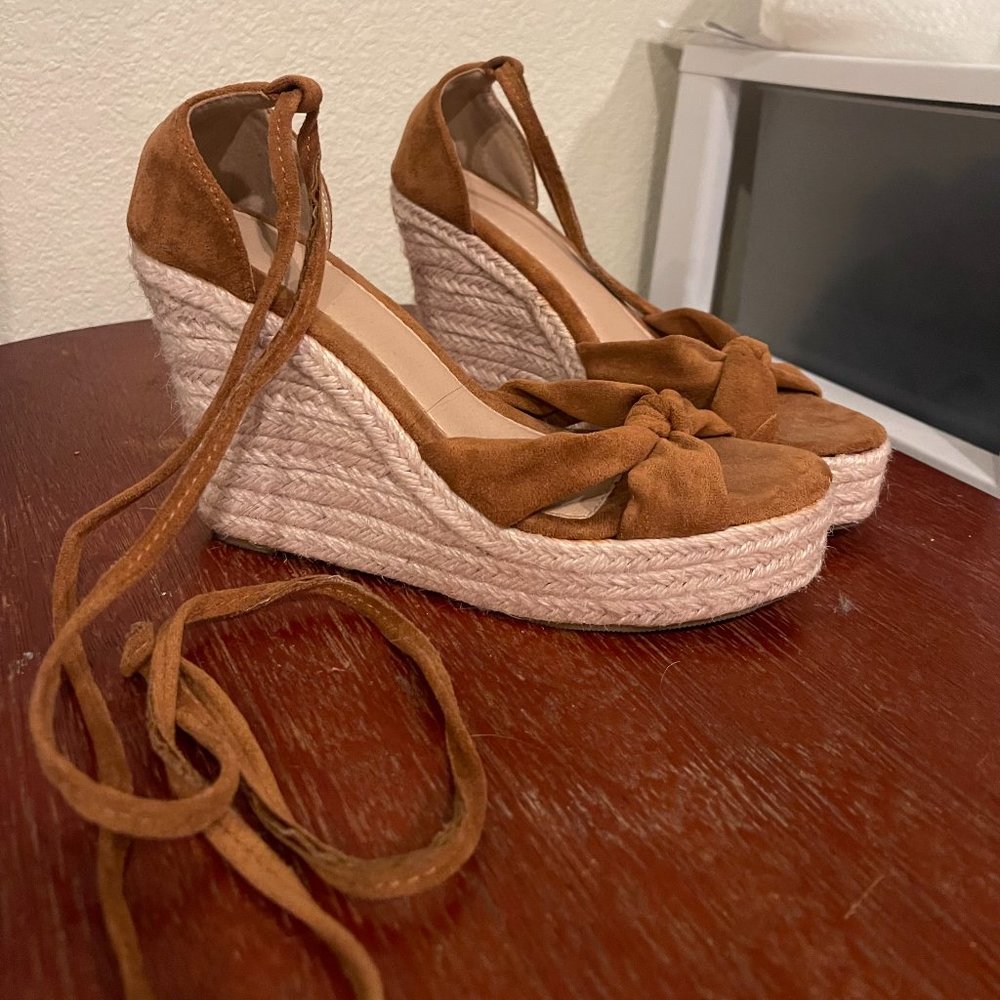 Strappy Copper/Brown Wedges. 3 inches